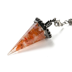 Красный Агат Большие подвески-маятники из натурального сердолика и смолы, с реечной накладкой из латуни с фурнитурой под античное серебро, без свинца и без кадмия, шестиугольный конус, 300~305 мм