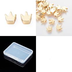 Real 18K Gold Plated 50Pcs 2 Styles Brass Beads, Long-Lasting Plated, Crown, Real 18K Gold Plated, 5.5~8x5.5~8x2~3mm, Hole: 1.4~1.5mm, 25pcs/style