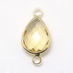 Champagne Yellow Golden Tone Brass Glass Teardrop Links connectors, Champagne Yellow, 21x11x5mm, Hole: 2mm