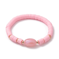 Pink Браслет из полимерной глины Heishi Surfer стрейч, овальный акриловый браслет, розовые, внутренний диаметр: 2-1/4 дюйм (5.7 см)