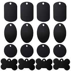 Noir Benecreat 40pcs 4 pendentifs en aluminium de style, pet tag, ovale & plat rond & rectangle & os, noir, 25~38x25~38x1mm, Trou: 3~3.5mm, 10 pcs / style