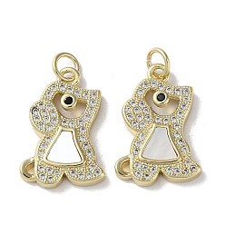 Dog Brass Micro Pave Cubic Zirconia Pendants, with Shell, Real 18K Gold Plated, Dog, 20x13.5x3mm, Hole: 3mm