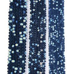 Морской Синий Прозрачные стеклянные бусины, граненые, матовые, с половинным покрытием ab цвета, рондель, Marine Blue, 4x3.5 мм, отверстие : 1 мм, около 105~110 шт / нитка, 38~39 см