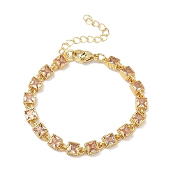 Легкий Лосось Квадратные латунные браслеты-цепочки с инкрустацией кубическим цирконием для женщин, стойки покрытие, без кадмия и без свинца, долговечный, золотые, светлый померанцевый, 5.51 дюйм (14 см)