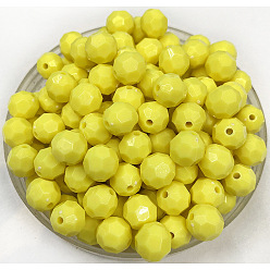 Yellow Opaque Acrylic Beads, Faceted (32 Facets), Round, Yellow, 8mm, Hole: 2mm