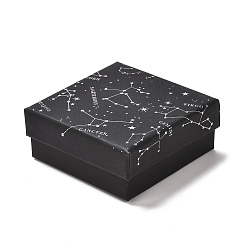 Constellation Cardboard Jewelry Packaging Boxes, with Sponge Inside, for Rings, Small Watches, Necklaces, Earrings, Bracelet, Constellation Pattern, 7.3x7.3x3.1cm