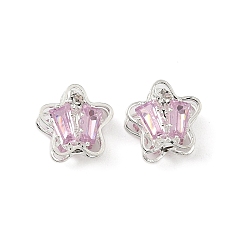 Лавандовый румянец Латунные микро проложить кубического циркония бусы, звезда, со стразами, серебряные, лавандовый румянец, 9.5x10x6.5 мм, отверстие : 1.2 мм
