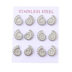 Нержавеющая Сталь Цвет 304 серьги-гвоздики из нержавеющей стали в форме ракушки, цвет нержавеющей стали, 14x11 мм