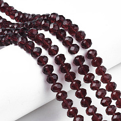 Purple Glass Beads Strands, Faceted, Rondelle, Purple, 8x6mm, Hole: 1mm, about 65~68pcs/strand, 15.7~16.1 inch(40~41cm)