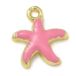 Ярко-Розовый Подвески из латуни с эмалью в стойку, долговечный, без свинца и без кадмия, реальный 18 k позолоченный, очарование морской звезды, ярко-розовый, 15x13.5x3 мм, отверстие : 1.6 мм
