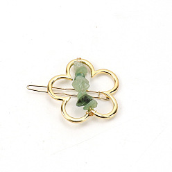 Зеленый Авантюрин Заколки для волос из сплава, с зелеными авантюрин, аксессуары для волос для женщин и девочек, цветок, 65x45 мм