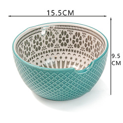 Turquoise Round Handmade Porcelain Yarn Bowl Holder, Knitting Wool Storage Basket with Holes to Prevent Slipping, Turquoise, 15.5x9.5cm