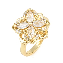 Doré  Anneau de manchette rotatif en zircone cubique fleur pour calmer la méditation inquiète, bague ouverte fidget spinner en laiton et zircone cubique, or, taille us 7 (17.3 mm)