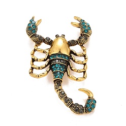 Colorful Rhinestone Scorpion Badge, Constellation Alloy Lapel Pin for Backpack Clothes, Golden, Colorful, 51x31x6mm, Pin: 0.7mm