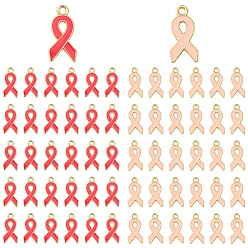 (52) Непрозрачная лаванда 60 шт 2 цвета сплава эмалевые подвески, без кадмия и без свинца, Октябрь Рак молочной железы Розовая форма ленты осведомленности, свет позолоченные, разноцветные, 20x10x2 мм, отверстие : 2 мм, 30 шт / цвет