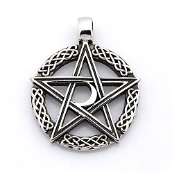 Antique Silver Retro 304 Stainless Steel Ring with Pentagram Pendants, Antique Silver, 43x35x4mm, Hole: 5mm