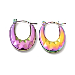 Rainbow Color Ионное покрытие (ip) цвета радуги 304 массивные овальные серьги-кольца из нержавеющей стали для женщин, 23x17.5x3 мм, штифты : 0.8 мм