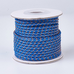 Dodger Blue Braided Leather Cords, Round, Dodger Blue, 3mm, about 10yards/roll