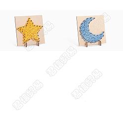 Mixed Color PandaHall Elite 2Sets Star & Moon 3D DIY Nail String Art Kit Arts And Crafts for Adults, Including Wooden Stencil and Woolen Yarn, Mixed Color, 16x21x0.3cm, 1set/style