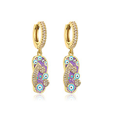 42565 18K Gold Plated Blue Eye Slippers Earrings with Zircon Stones - Unique and Stylish Women's Jewelry