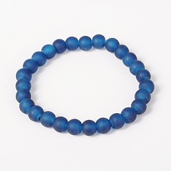 Royal Blue Stretchy Frosted Glass Beads Kids Bracelets for Children's Day, Royal Blue, 42mm