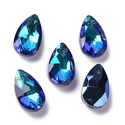 Blue Violet Faceted Teardrop Glass Pendants, Blue Violet, 16x9x5mm, Hole: 1mm