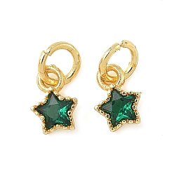 Зеленый Звезда латунные микро проложить кубического циркония подвески, стойки покрытие, долговечный, без кадмия и без свинца, золотые, с целью перехода в кольце, зелёные, 7.5x5.5x2.5 мм, отверстие : 3.5 мм
