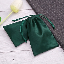 Green Rectangle Velvet Drawstring Bags, Organza Pouches Gift Jewelry Storage Pouches, Green, 9x7cm