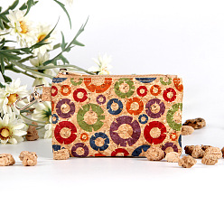 Round Cork Zipper Wallets with Snap Clasp, Makeup Bags, Fashion Multi-Function Clutch Bags, Round, 11x7.5x0.5cm