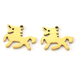 Golden Vacuum Plating 304 Stainless Steel Charms, Laser Cut, Horse, Golden, 13x15x1mm, Hole: 1.2mm