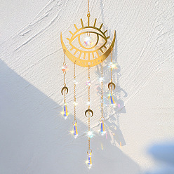 Golden Alloy Evil Eye Pendant Decorations, Hanging Suncatcher, with Glass Cone Charm, for Home Decorations, Golden, Pendant: 334mm