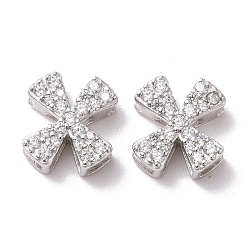 Letter X 925 Sterling Silver Micro Pave Cubic Zirconia Beads, Real Platinum Plated, Letter X, 9x8.5x3.5mm , Hole: 2.5x1.5mm