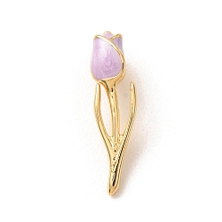 Lila Colgantes de latón con esmalte, encantos de tulipanes, chapado en rack, larga duración plateado, sin plomo y el cadmio, real 18 k chapado en oro, lila, 24x6.5x7 mm, agujero: 5x2 mm