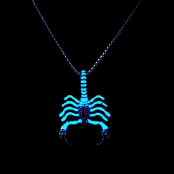Deep Sky Blue Luminous Glow in the Dark Alloy Scorpio Pendant Necklaces, with Stainless Steel Curb Chain, Deep Sky Blue, 27.56 inch(70cm)