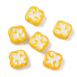 Золотистый Фарфоровые бусины ручной работы, квадратный, яркие глазированный фарфор, золотые, 19~19.5x19~19.5x7.5~8 мм, отверстие : 2 мм