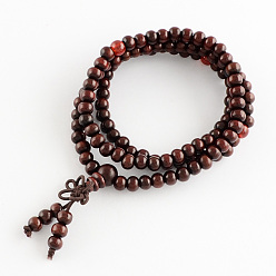 Dark Red Dual-use Items, Wrap Style Buddhist Jewelry Wood Round Beaded Bracelets or Necklaces, Dark Red, 520mm, 108pcs/bracelet