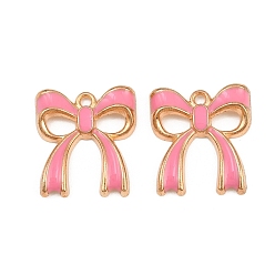 Pink Legierung mit Emailanhängern, Bowknot Charms, Licht Gold, rosa, 20x18x3 mm, Bohrung: 1.5 mm