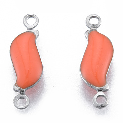 Light Salmon 304 Stainless Steel Enamel Connector Charms, Stainless Steel Color, Leaf, Light Salmon, 16x5x2mm, Hole: 1.2mm