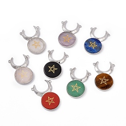 Mixed Stone Natural Mixed Gemstone Connector Charms, Cattle Head Links with Star, with Rack Plating Platinum Tone Brass Findings, Cadmium Free & Lead Free, Mixed Dyed and Undyed, 47.5x31.5x5mm, Hole: 2mm