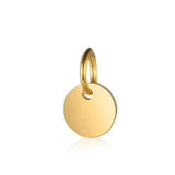 Золотой 201 подвески из нержавеющей стали, плоско-круглые, штамповка пустой метки, золотые, 6x1 мм, отверстие : 3.5 мм