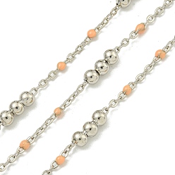 Сэнди Коричневый Цепочка из латунных эмалевых круглых бусин, пайки, с катушкой, долговечный, без кадмия и без свинца, платина, песчаный коричневый, 12x3.5 мм