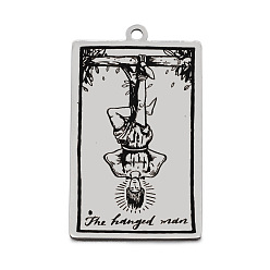 Stainless Steel Color Stainless Steel Pendants, Rectangle with Tarot Pattern, Stainless Steel Color, The Hanged Man XII, 40x24mm