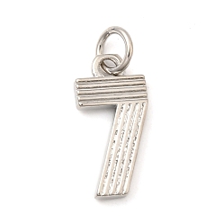 Платина Латунные подвески, число 7 прелести, долговечный, без свинца и без кадмия, стойки покрытие, с целью перехода в кольце, платина, 15x7x1.5 мм, отверстие : 3.5 мм