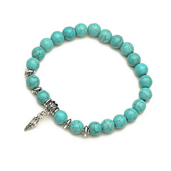 conch Turquoise Beaded Bracelet Set with Cross Pendant - Vintage Natural Stone Jewelry