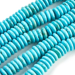 Turquoise Brins de perles heishi en magnésite naturelle, teints et chauffée, Plat rond / disque, turquoise, 10x3mm, Trou: 1mm