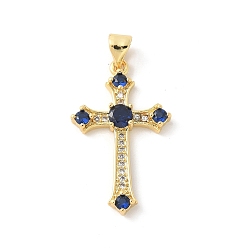 Полуночно-синий Латунные микро проложить кубического циркония подвески, крест прелести, стойки покрытие, без кадмия и без свинца, долговечный, реальный 18 k позолоченный, темно-синий, 27x16.5x3.5 мм, отверстие : 4x3.5 мм