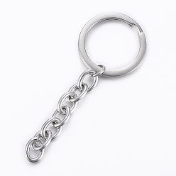 Stainless Steel Color Tarnish Resistant Polishing 304 Stainless Steel Split Key Rings, Keychain Clasp Findings, with Extended Chains, Stainless Steel Color, 84mm