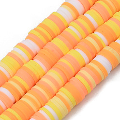 Orange Handmade Polymer Clay Beads Strands, for DIY Jewelry Crafts Supplies, Heishi Beads, Disc/Flat Round, Orange, 6x0.5~1mm, Hole: 1.8mm, about 290~320pcs/strand, 15.75 inch~16.14 inch(40~41cm)