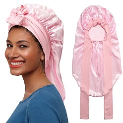 Pearl Pink Satin Bonnet Hair Bonnet With Tie Band For Sleeping, Reusable Adjusting Hair Care Wrap Cap Sleep Caps, Pearl Pink, 680x290mm