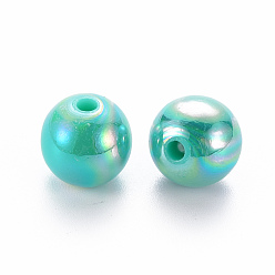Vert De Mer Clair Perles acryliques opaques, de couleur plaquée ab , ronde, vert de mer clair, 12x11mm, Trou: 2.5mm, environ566 pcs / 500 g